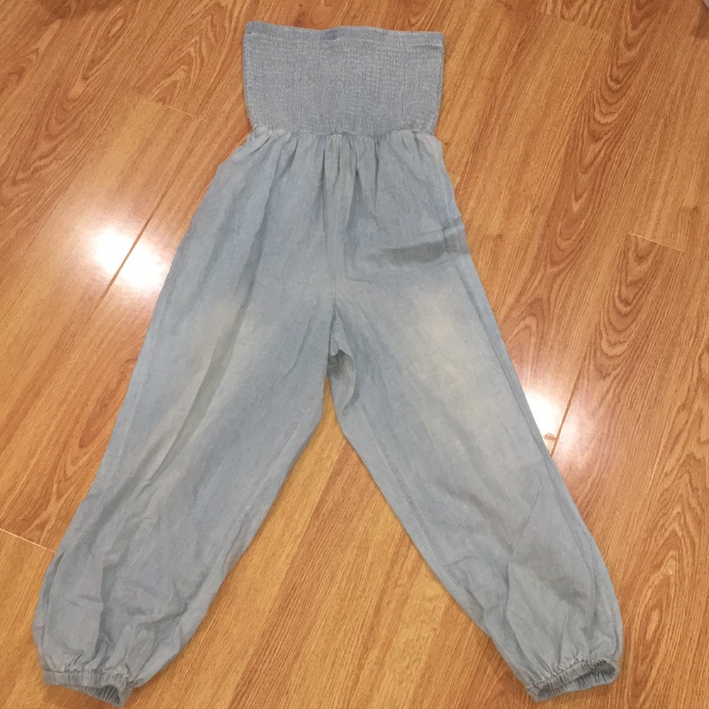 Festival vibe soft denim pants strapless romper